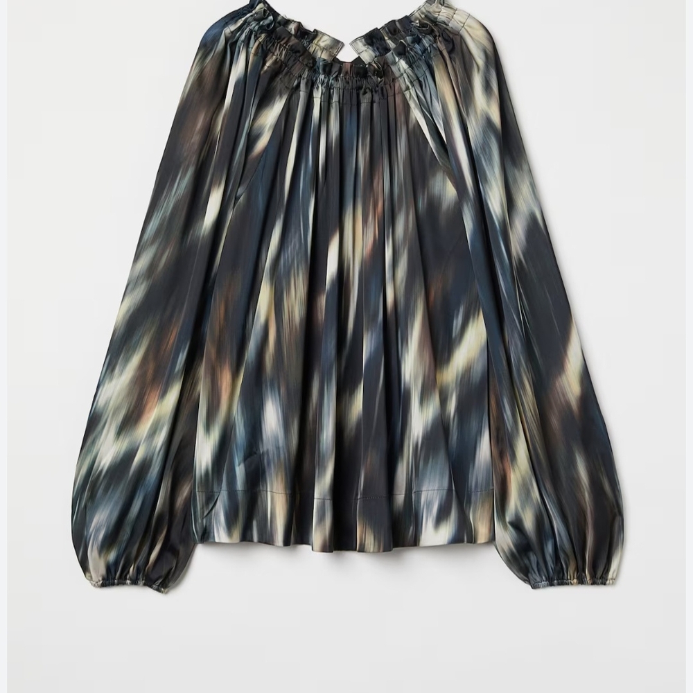 Elegant Multicolor Balloon Sleeve Women's Blouse-Size M